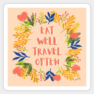 Eat Well Travel Often Peach | Floral Wreath | Quote Sticker